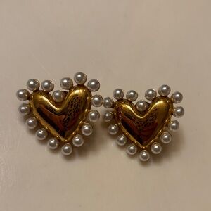 Gold Heart Earrings with Pearls